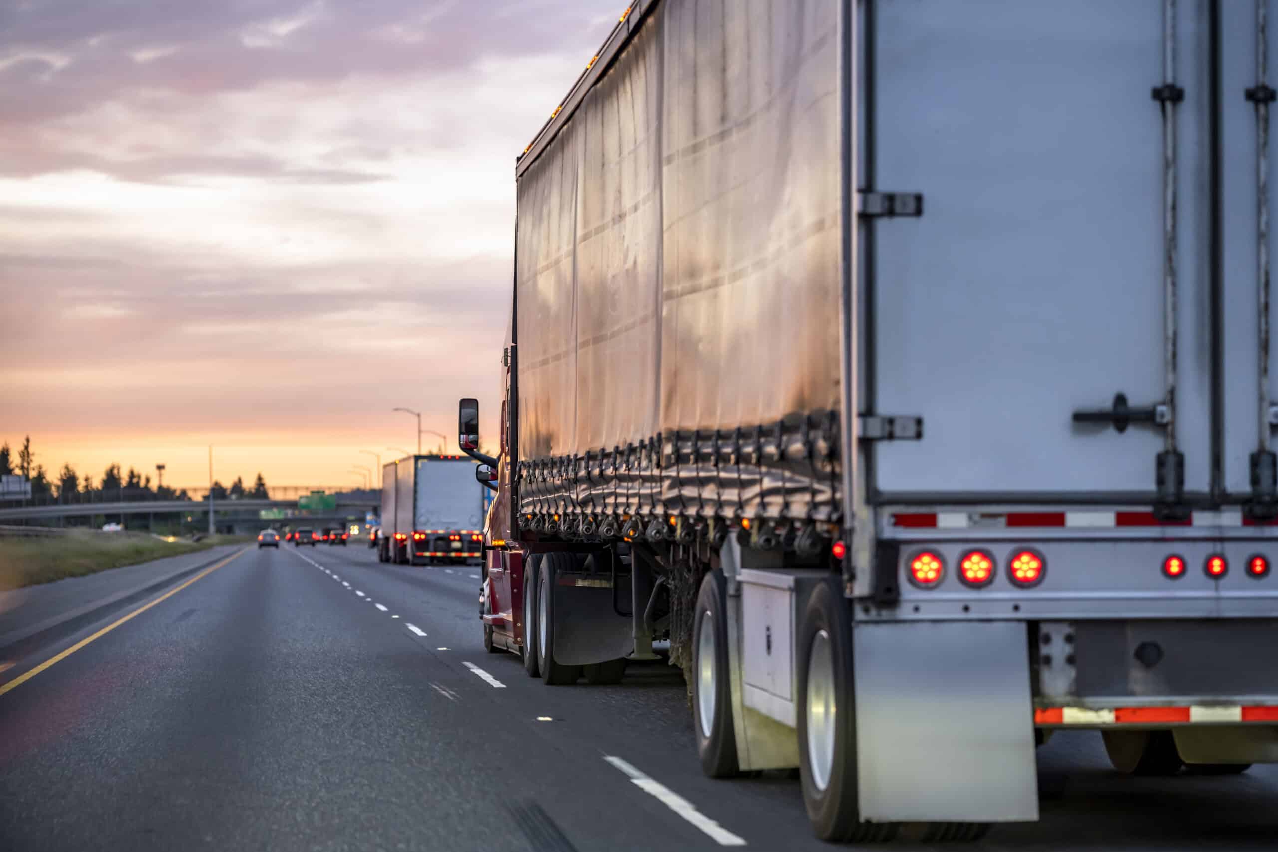 The view of the blind spot on a semi-truck. 